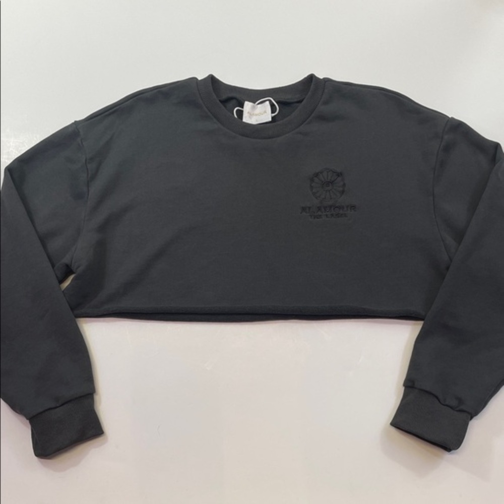 Alamour The Label Cropped Sweatshirt Gray Embroidered Logo Women’s Sz L